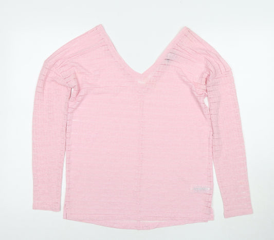 NEXT Womens Pink V-Neck Polyester Pullover Jumper Size 8