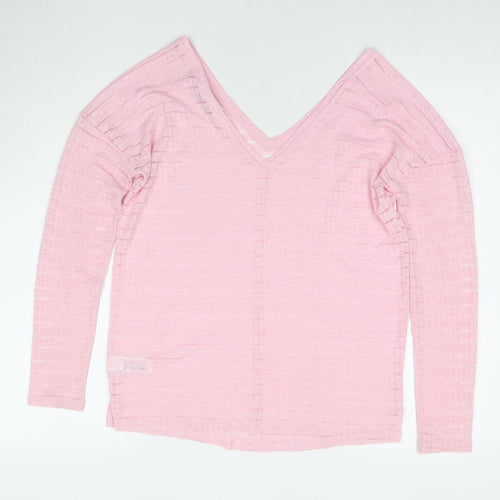 NEXT Womens Pink V-Neck Polyester Pullover Jumper Size 8