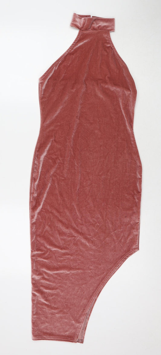 Missguided Womens Pink Polyester Bodycon Size 8 Halter Button