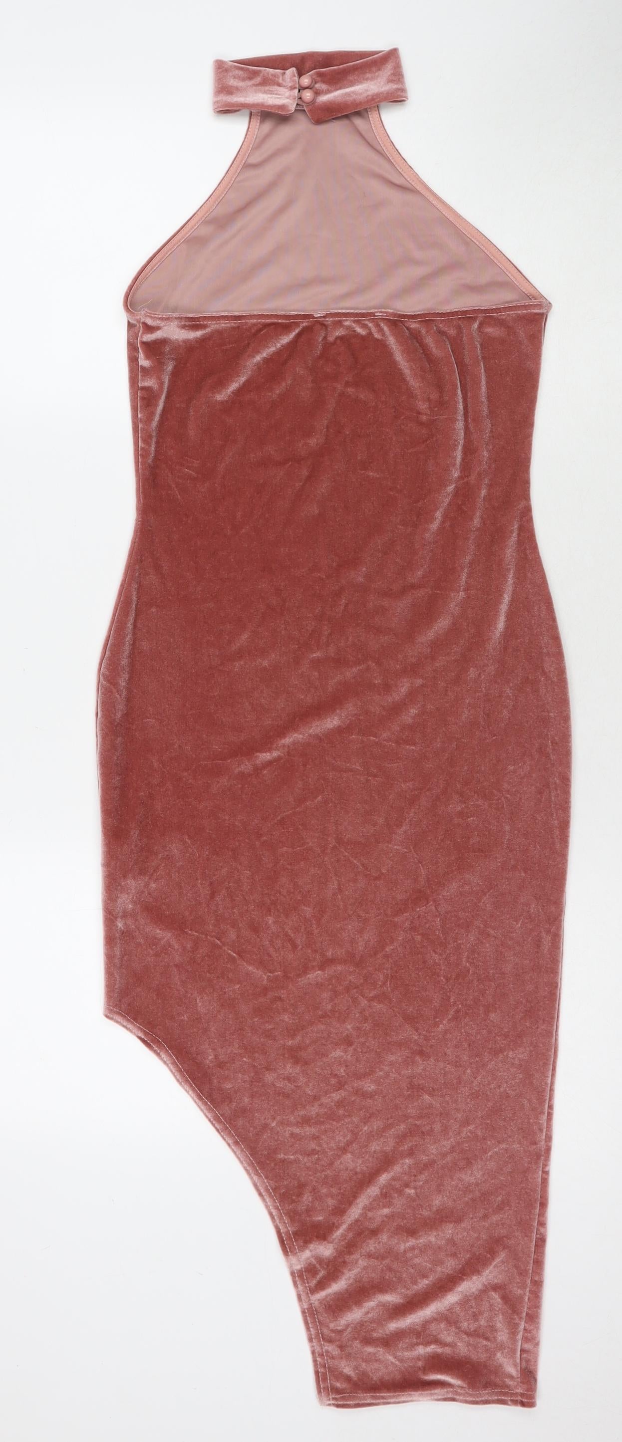 Missguided Womens Pink Polyester Bodycon Size 8 Halter Button