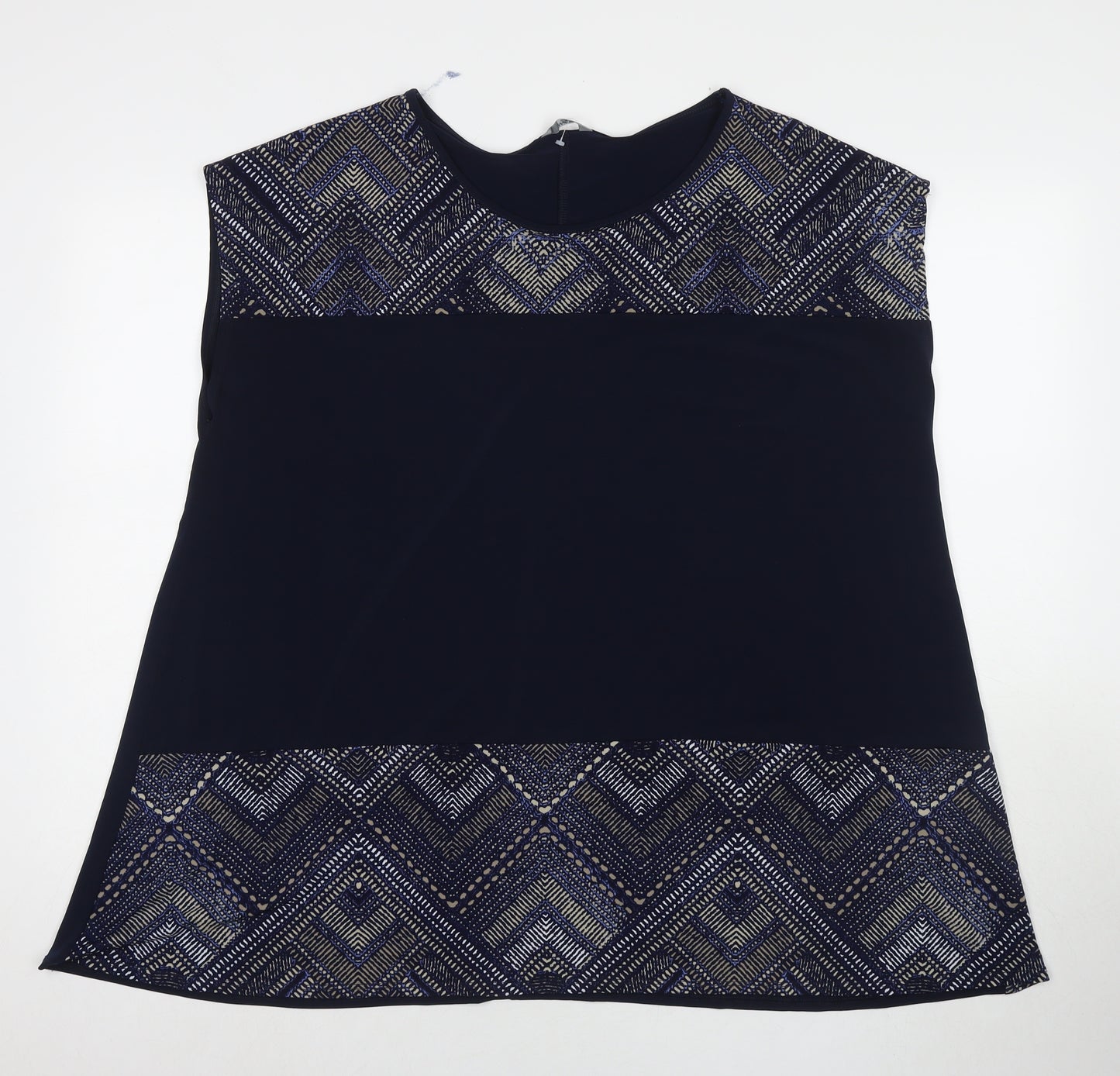 M&Co Womens Blue Geometric Polyester Basic Blouse Size 22 Round Neck