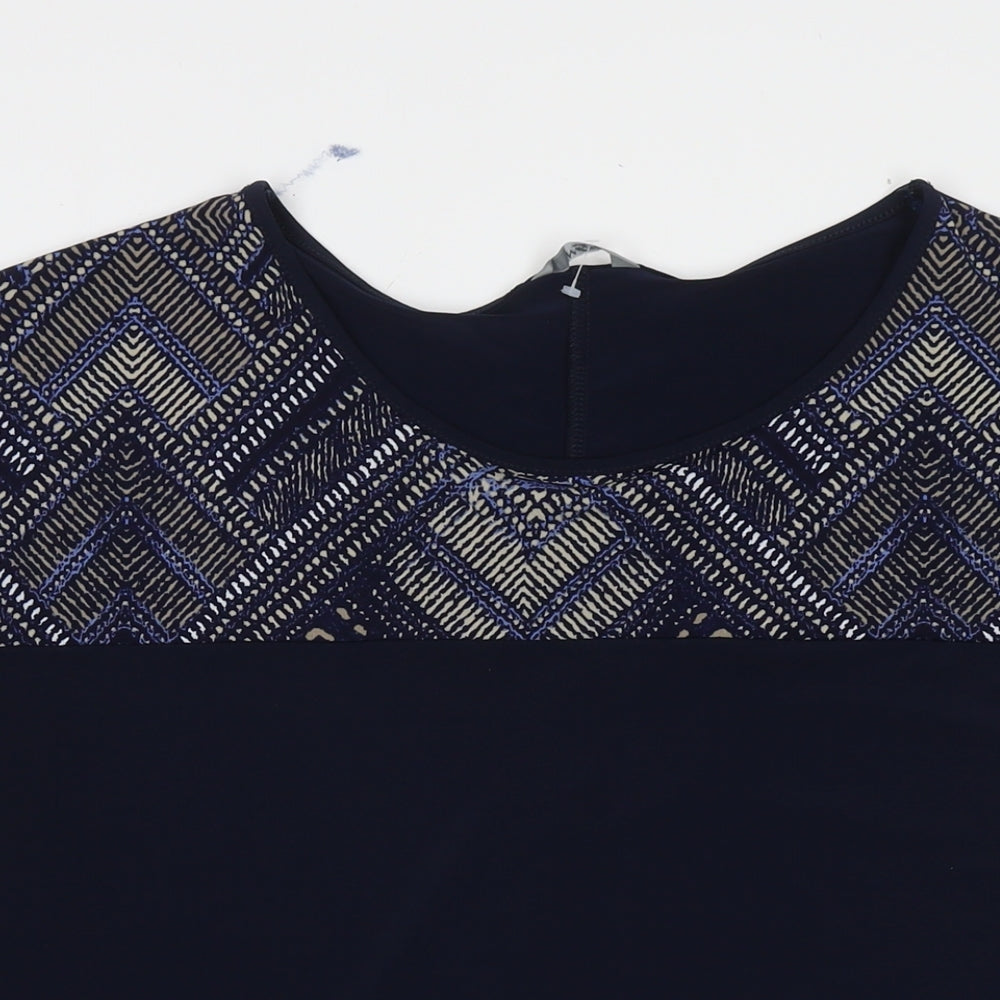 M&Co Womens Blue Geometric Polyester Basic Blouse Size 22 Round Neck