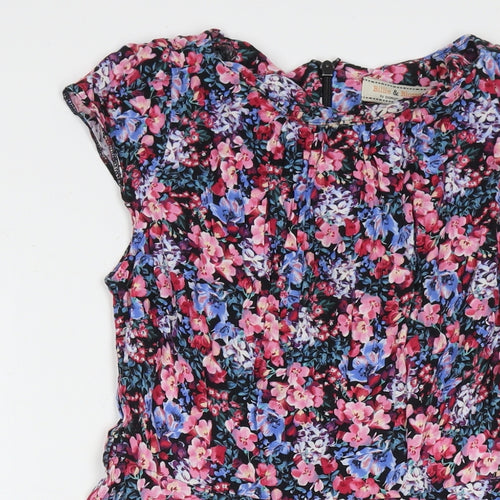 Billie & Blossom Womens Multicoloured Floral Viscose A-Line Size 12 Round Neck Zip