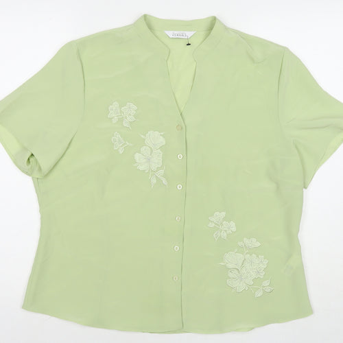 BHS Womens Green Polyester Basic Button-Up Size 18 V-Neck