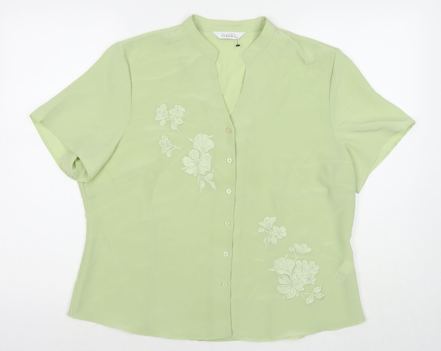 BHS Womens Green Polyester Basic Button-Up Size 18 V-Neck