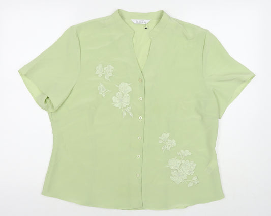 BHS Womens Green Polyester Basic Button-Up Size 18 V-Neck