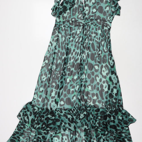 Et Vous Womens Green Animal Print Rayon Maxi Size 12 Round Neck Zip - Leopard Print