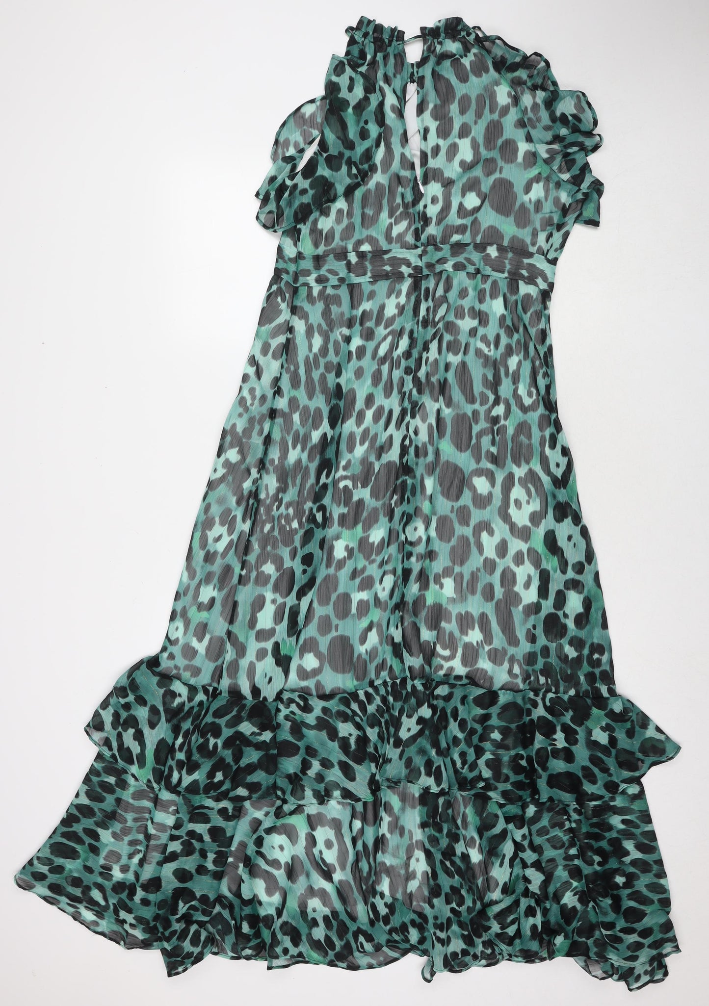 Et Vous Womens Green Animal Print Rayon Maxi Size 12 Round Neck Zip - Leopard Print