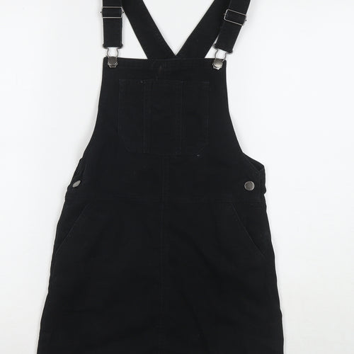 NEXT Girls Black Cotton Pinafore/Dungaree Dress Size 10 Years Square Neck Button