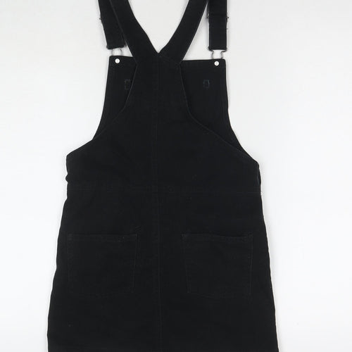 NEXT Girls Black Cotton Pinafore/Dungaree Dress Size 10 Years Square Neck Button