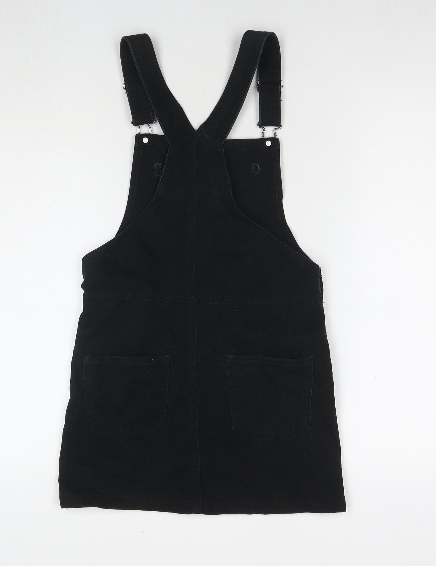 NEXT Girls Black Cotton Pinafore/Dungaree Dress Size 10 Years Square Neck Button