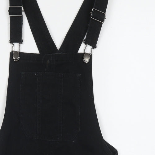 NEXT Girls Black Cotton Pinafore/Dungaree Dress Size 10 Years Square Neck Button