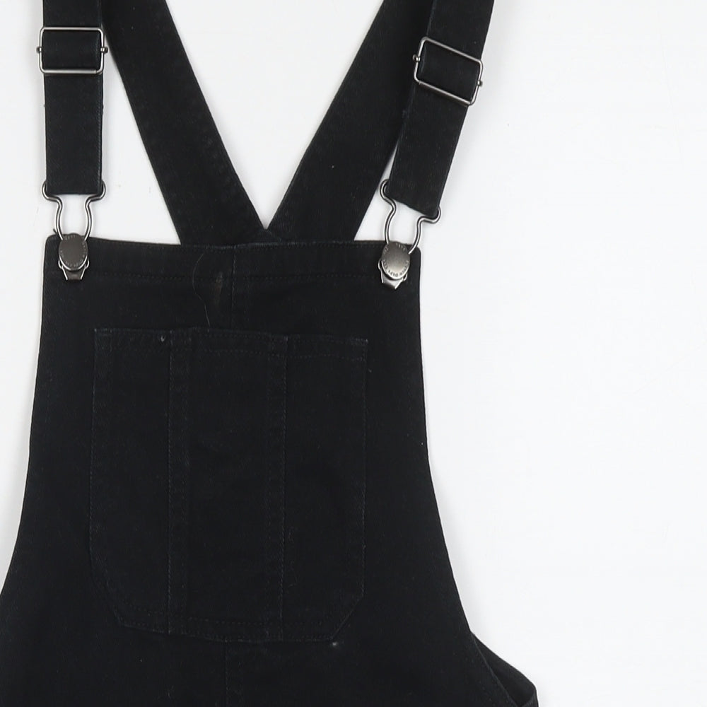 NEXT Girls Black Cotton Pinafore/Dungaree Dress Size 10 Years Square Neck Button