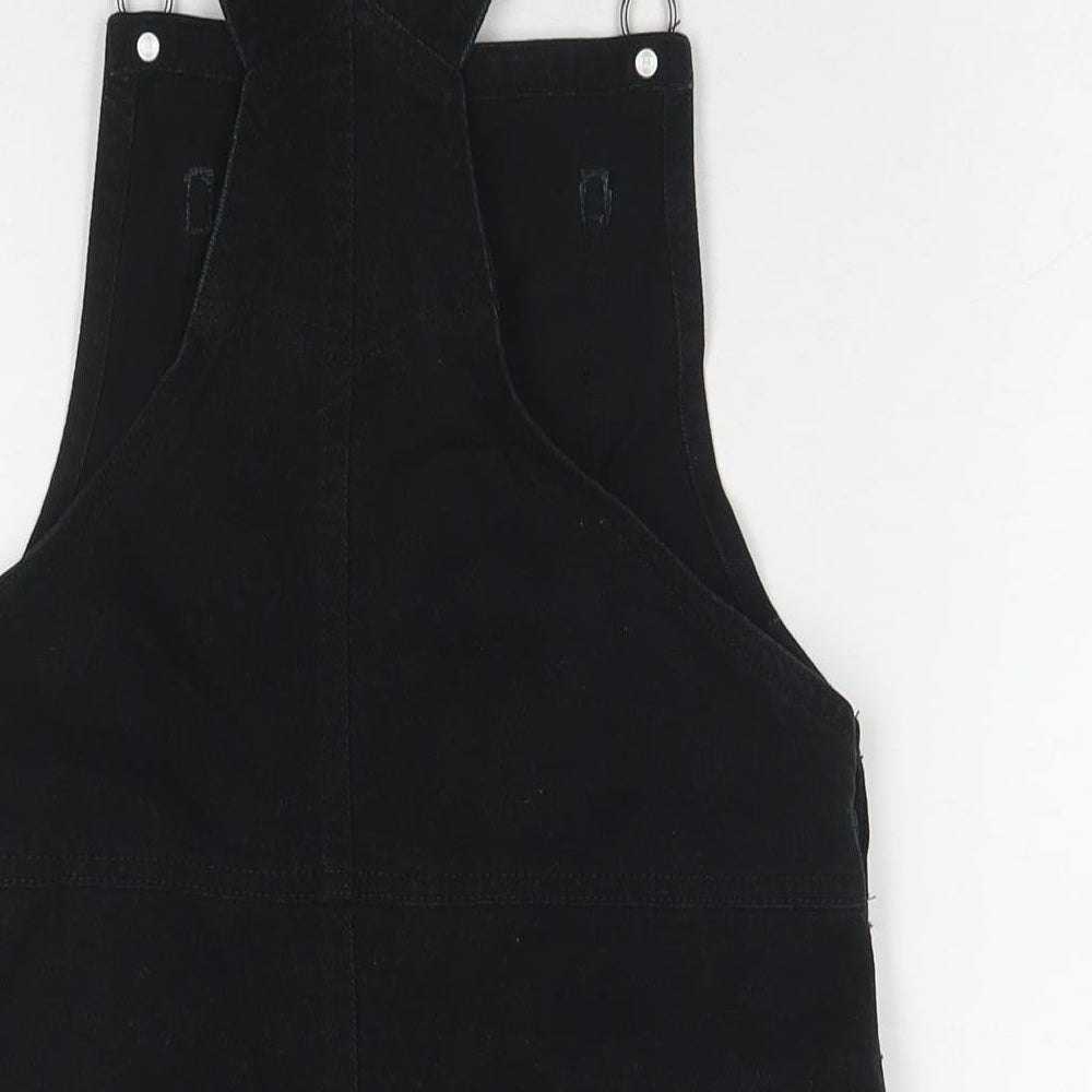 NEXT Girls Black Cotton Pinafore/Dungaree Dress Size 10 Years Square Neck Button