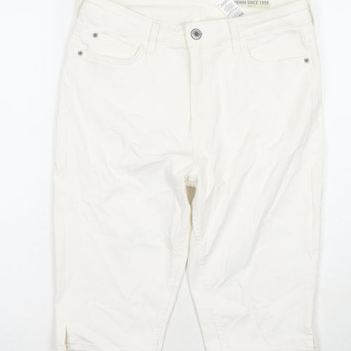 Marks and Spencer Womens White Cotton Bermuda Shorts Size 12 L12 in Regular Zip