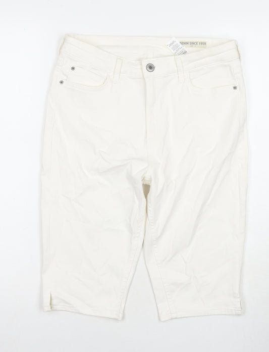 Marks and Spencer Womens White Cotton Bermuda Shorts Size 12 L12 in Regular Zip