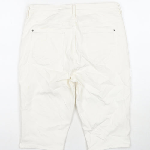 Marks and Spencer Womens White Cotton Bermuda Shorts Size 12 L12 in Regular Zip