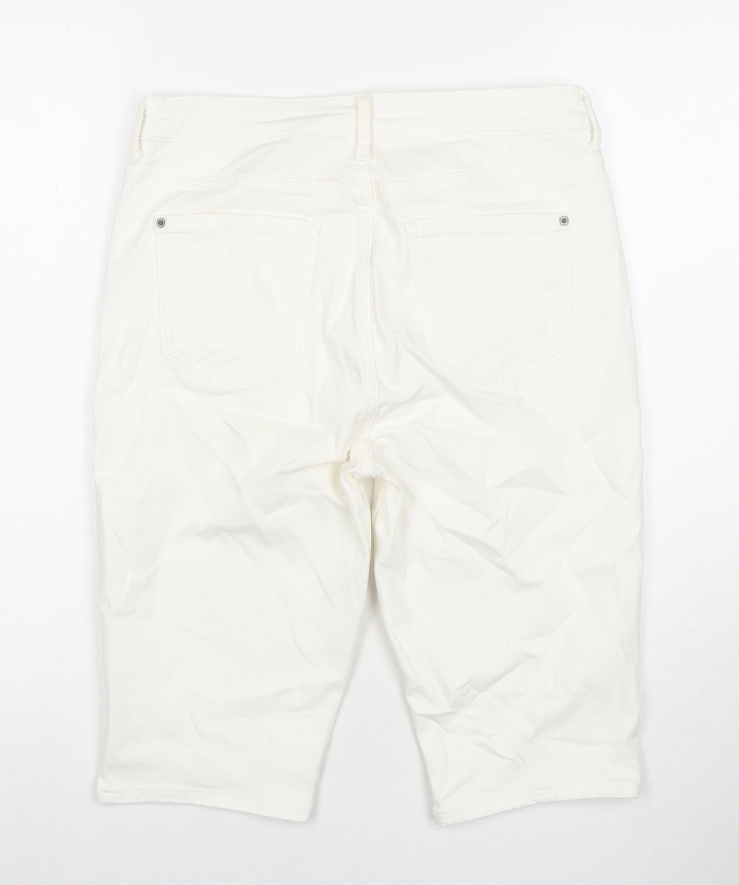 Marks and Spencer Womens White Cotton Bermuda Shorts Size 12 L12 in Regular Zip