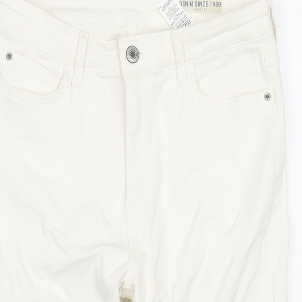 Marks and Spencer Womens White Cotton Bermuda Shorts Size 12 L12 in Regular Zip