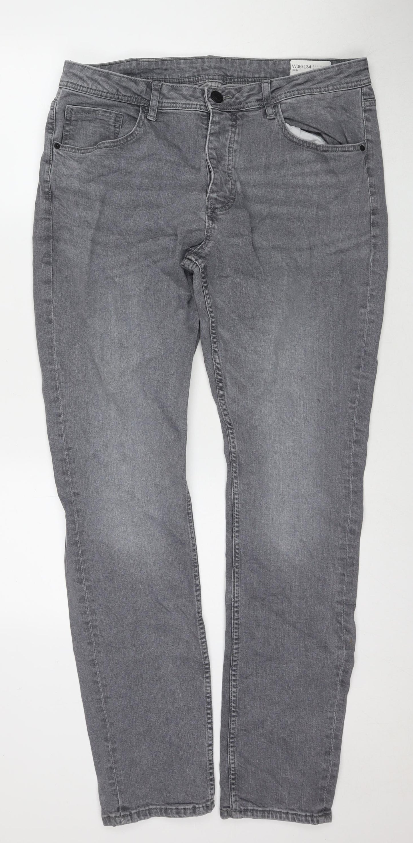 Denim & Co. Mens Grey Cotton Straight Jeans Size 36 in L34 in Regular Zip