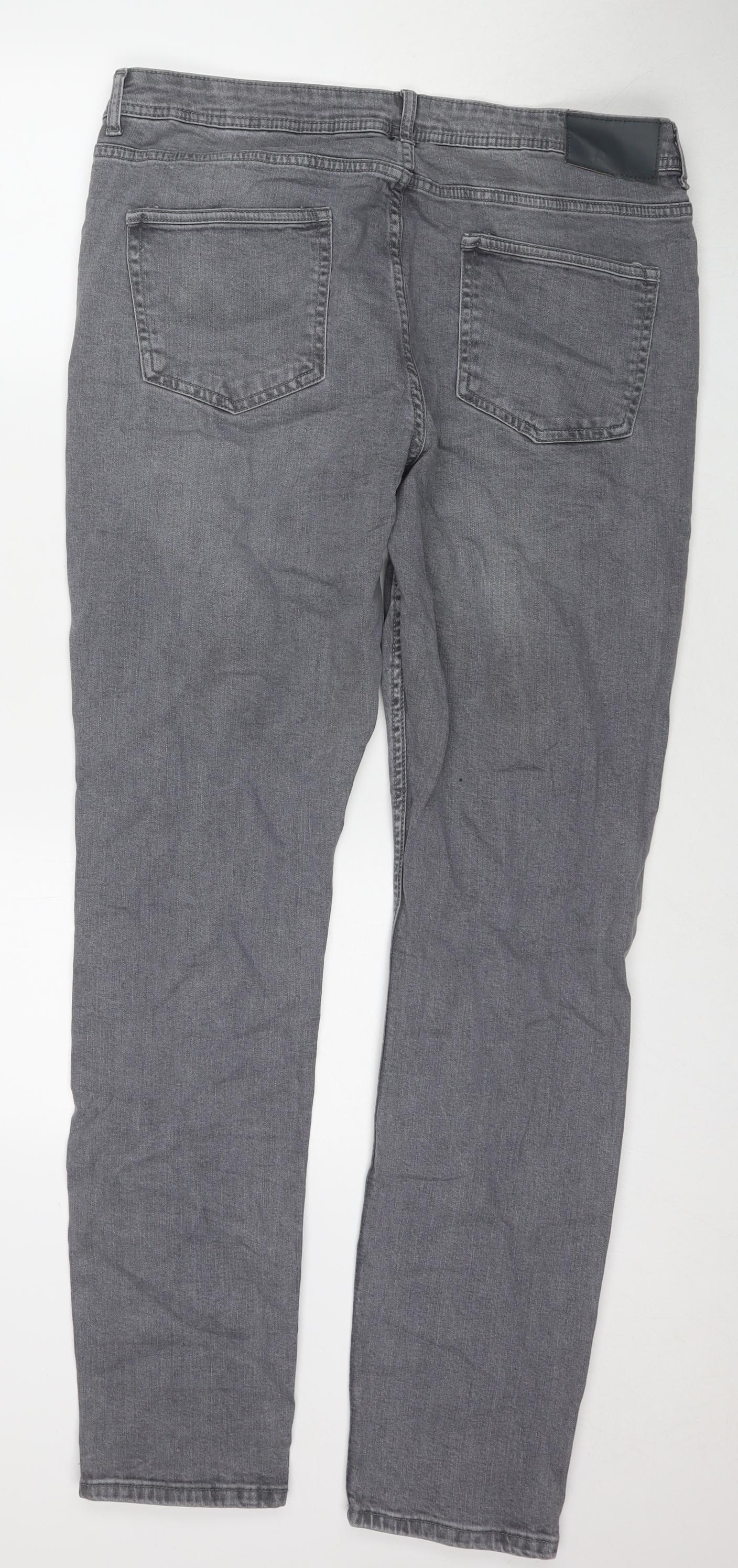 Denim & Co. Mens Grey Cotton Straight Jeans Size 36 in L34 in Regular Zip