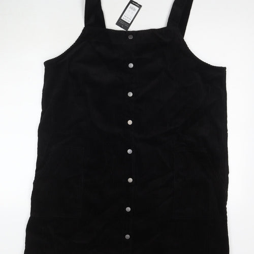 New Look Womens Black Cotton Tank Dress Size 18 Square Neck Pullover