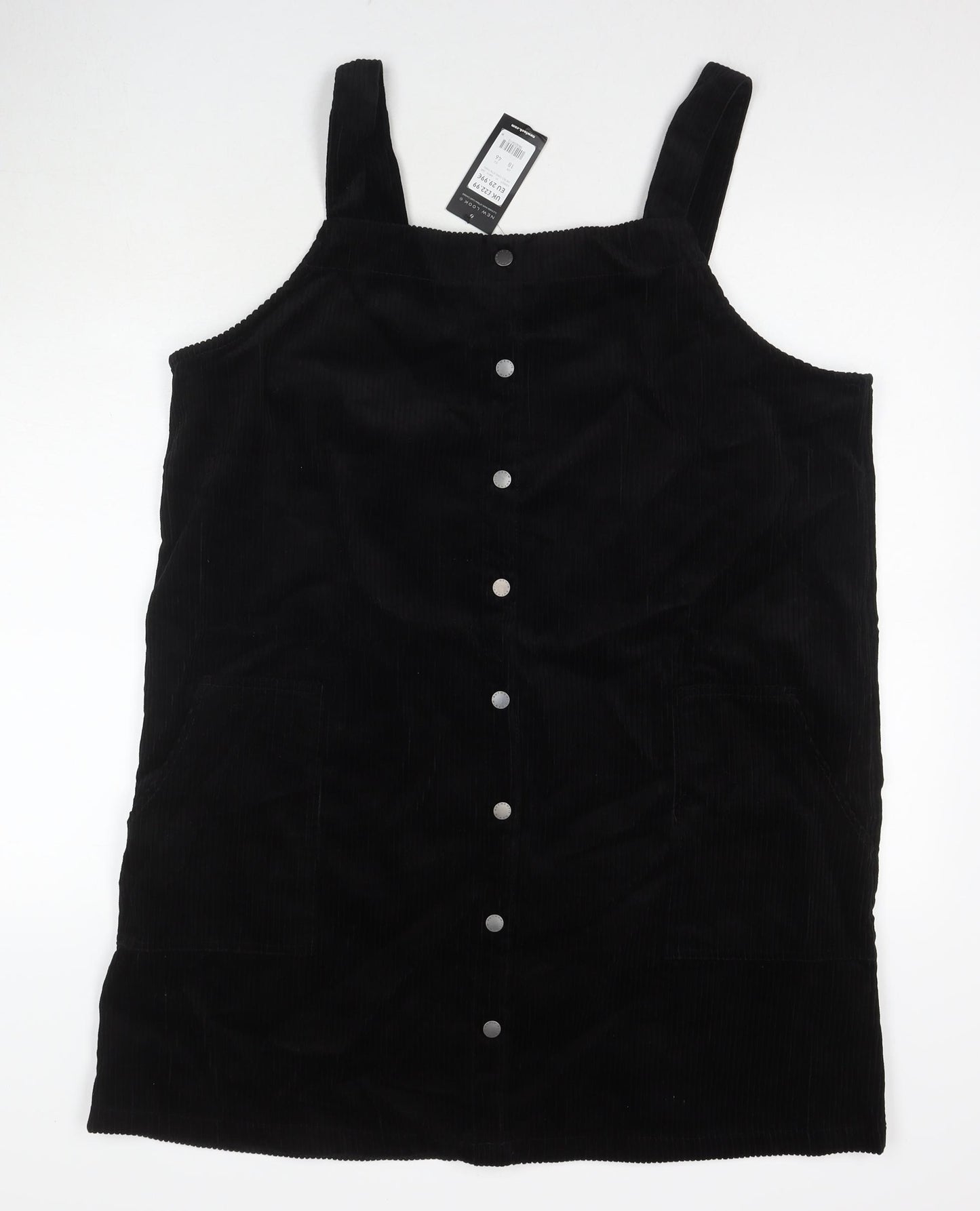 New Look Womens Black Cotton Tank Dress Size 18 Square Neck Pullover