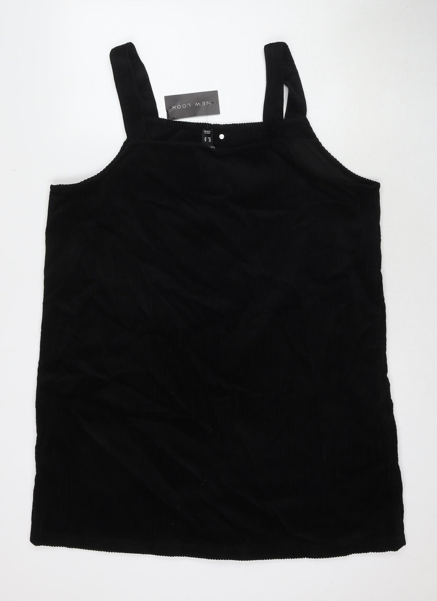 New Look Womens Black Cotton Tank Dress Size 18 Square Neck Pullover