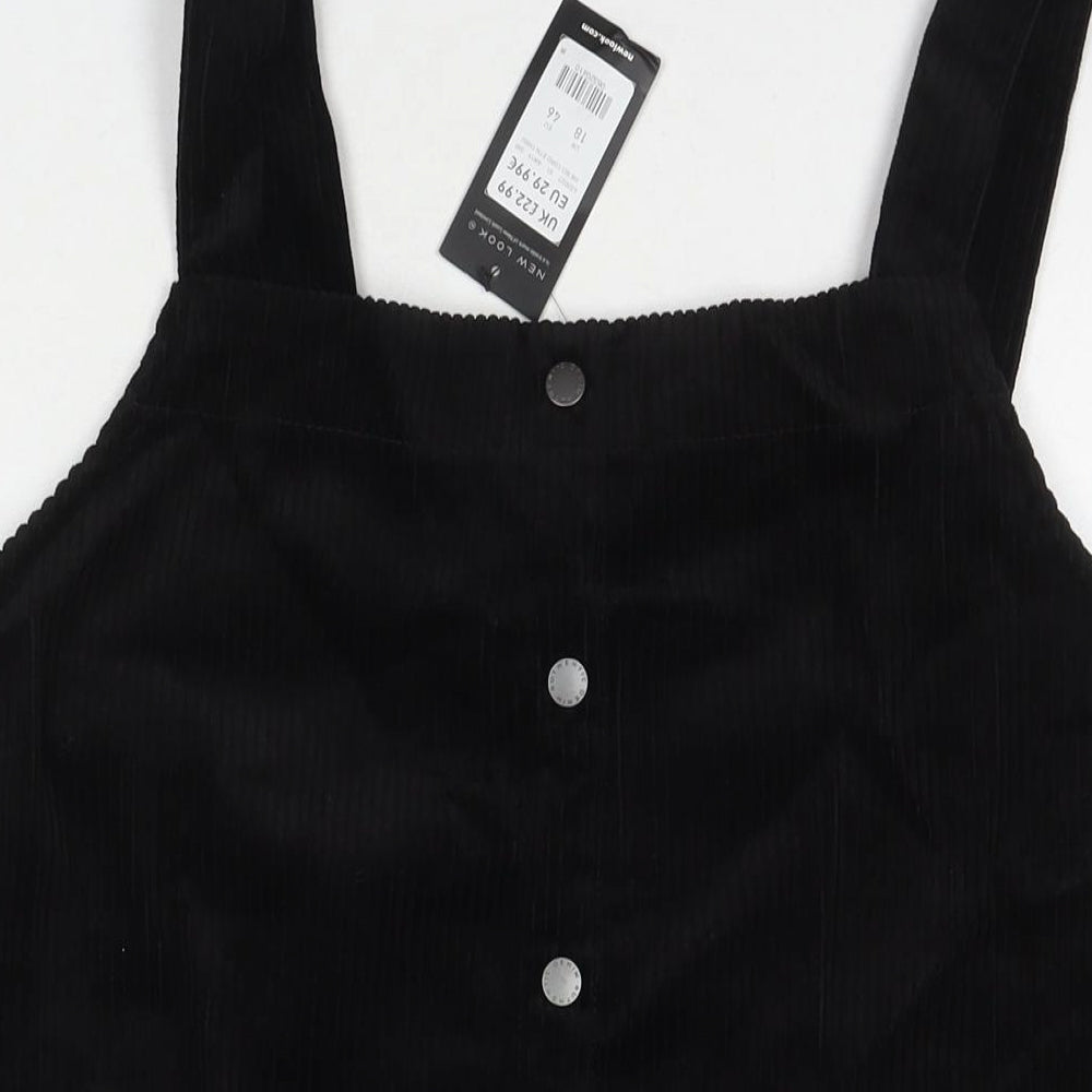 New Look Womens Black Cotton Tank Dress Size 18 Square Neck Pullover