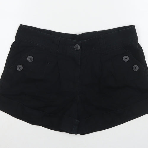 F&F Womens Black Cotton Chino Shorts Size 12 L4 in Regular Zip