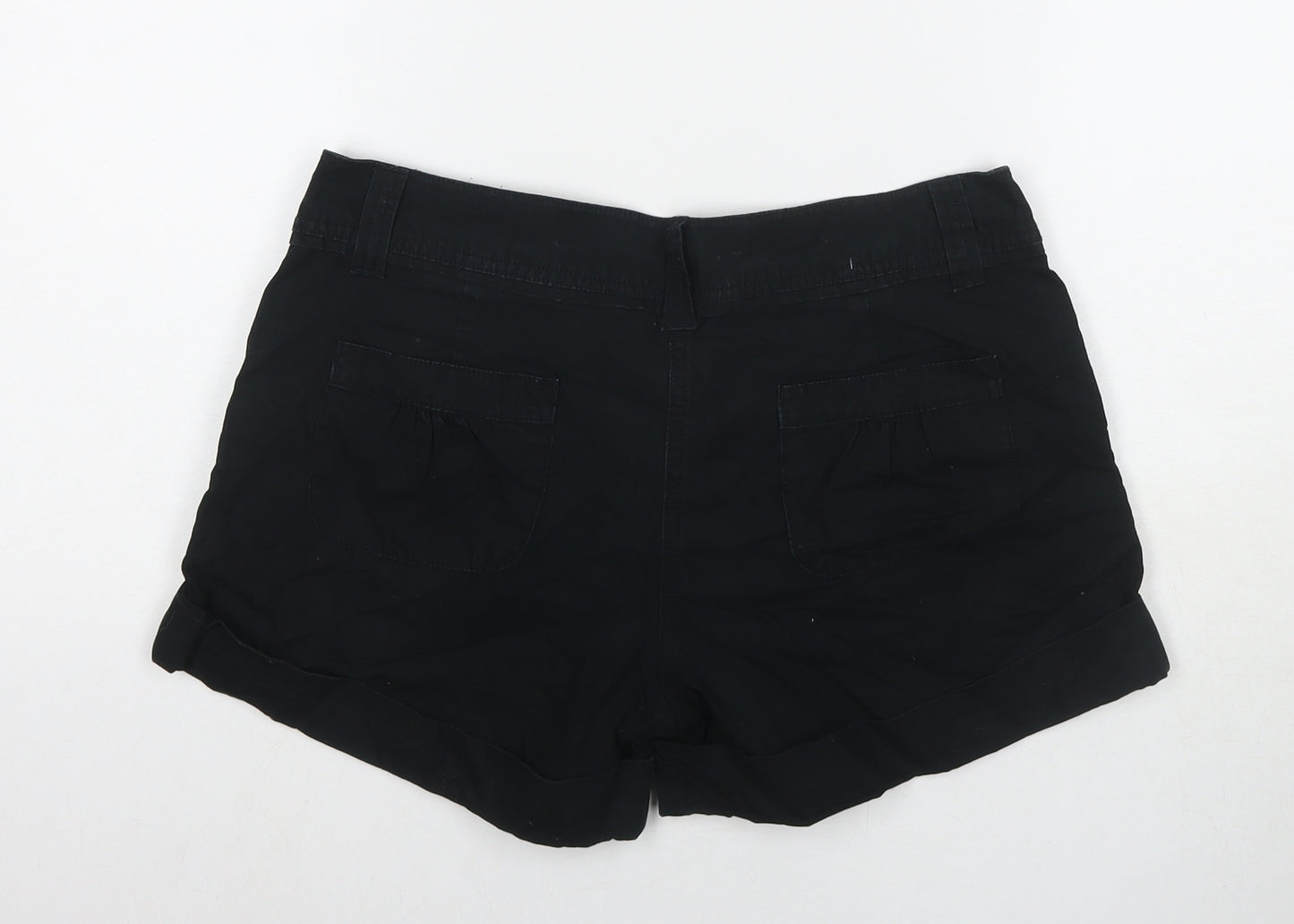 F&F Womens Black Cotton Chino Shorts Size 12 L4 in Regular Zip