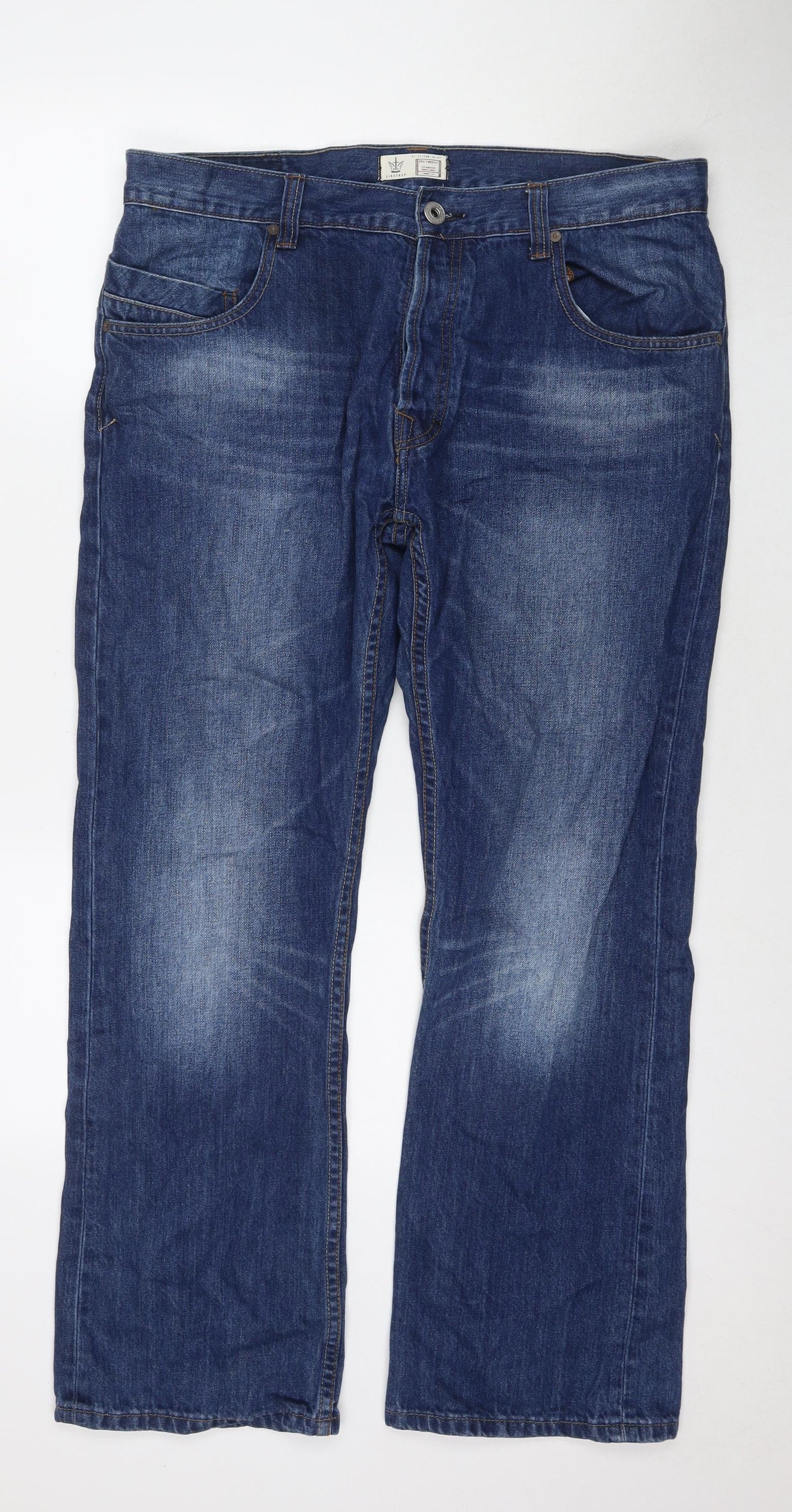 Firetrap Mens Blue Cotton Straight Jeans Size 36 in L36 in Regular Zip