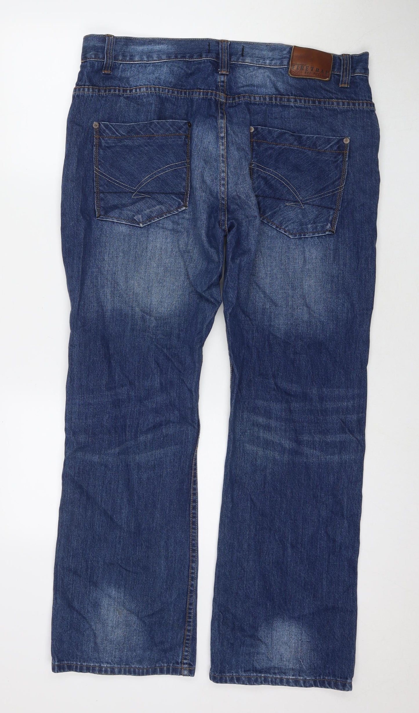 Firetrap Mens Blue Cotton Straight Jeans Size 36 in L36 in Regular Zip