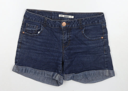 Dorothy Perkins Womens Blue Cotton Hot Pants Shorts Size 8 L5 in Regular Zip