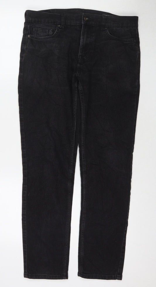 TU Mens Black Cotton Straight Jeans Size 32 in L29 in Slim Zip