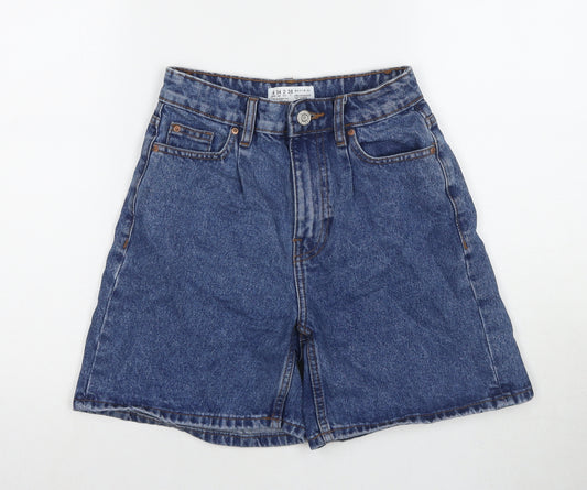 Denim & Co. Womens Blue Polyester Blend Mom Shorts Size 6 L5 in Regular Zip