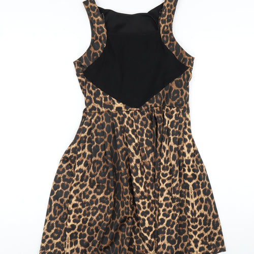 Oasis Womens Brown Animal Print Polyester A-Line Size 10 Round Neck Zip - Leopard Print