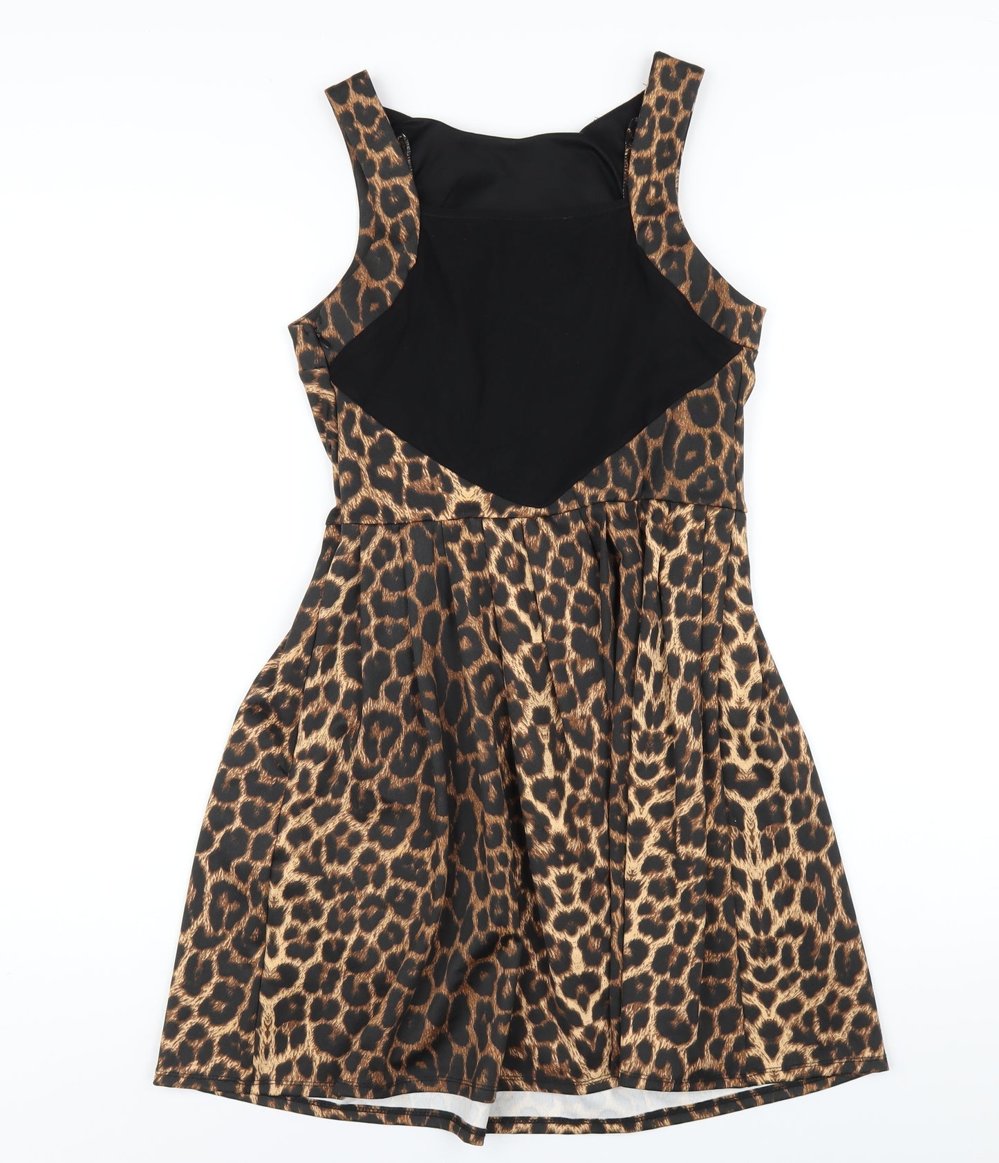 Oasis Womens Brown Animal Print Polyester A-Line Size 10 Round Neck Zip - Leopard Print