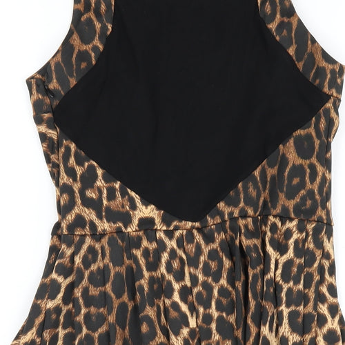 Oasis Womens Brown Animal Print Polyester A-Line Size 10 Round Neck Zip - Leopard Print