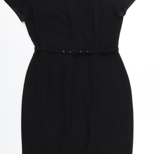 Roman Womens Black Polyester Pencil Dress Size 12 Square Neck Zip