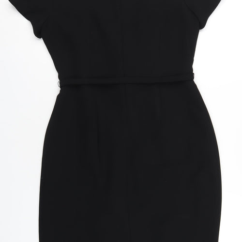 Roman Womens Black Polyester Pencil Dress Size 12 Square Neck Zip