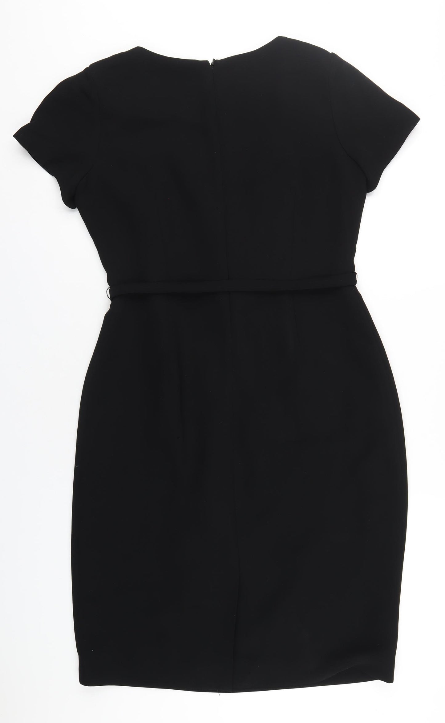 Roman Womens Black Polyester Pencil Dress Size 12 Square Neck Zip