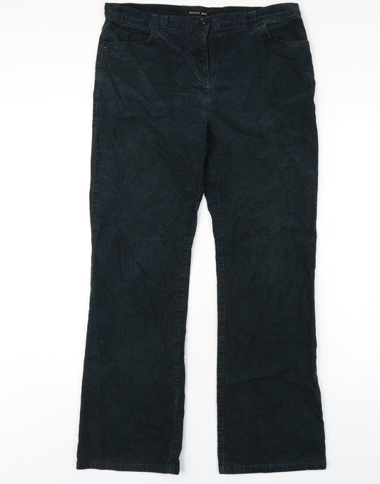 Marks and Spencer Womens Green Cotton Trousers Size 12 L29 in Regular Zip