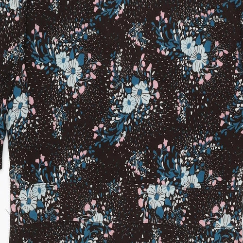 H&M Womens Brown Floral Polyester A-Line Size 14 V-Neck Zip