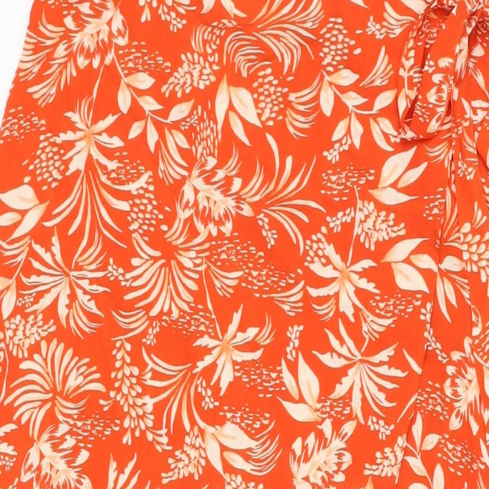 New Look Womens Red Floral Viscose Wrap Skirt Size 12 Tie