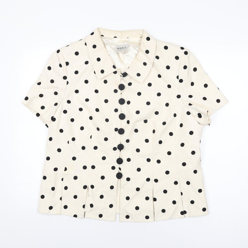 AKRIS Womens Ivory Polka Dot Polyester Basic Button-Up Size 18 Collared