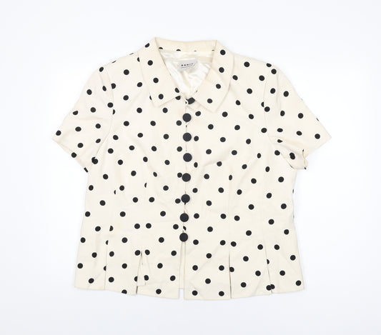 AKRIS Womens Ivory Polka Dot Polyester Basic Button-Up Size 18 Collared