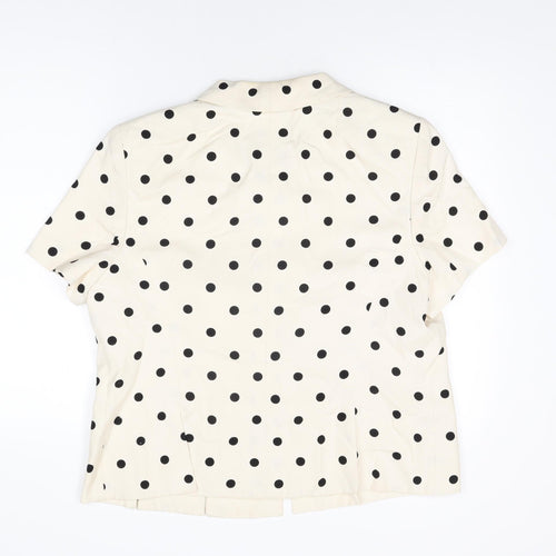 AKRIS Womens Ivory Polka Dot Polyester Basic Button-Up Size 18 Collared