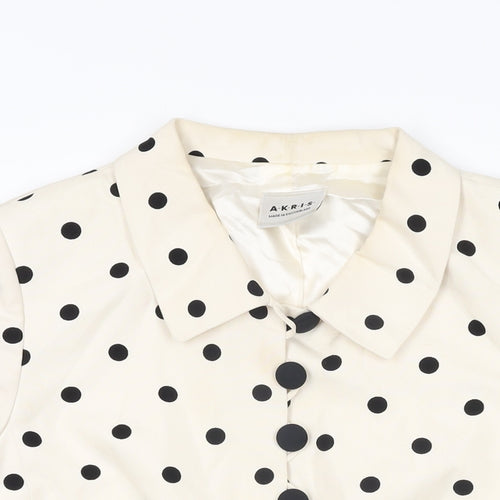 AKRIS Womens Ivory Polka Dot Polyester Basic Button-Up Size 18 Collared