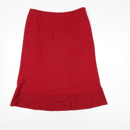 Country Casuals Womens Red Wool Flare Skirt Size 12 Zip